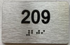 Signage Apartment number  - Unit number  / Suite number  comes with Raised letters & Grade 2 Braille - Includes Red Adhesive pad for Easy Installation - The park Ave Line (Apt 209)