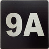 Sign Apartment number 9A  - UNIT NUMBER 9A /SUITE 9A  (BLACK, DOUBLE SIDED TAPE) -Broadway Line