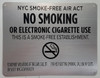 NYC Smoke Free Act  "No Smoking or Electric Cigarette Use"-for Establishment Building Sign