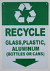 Recycle Glass,Plastic,Aluminium (Bottles OR CANS) Sign