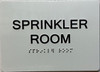 SPRINKLER ROOM  with Raised letters/Image & Grade 2 Braille - Includes Red Adhesive pad for Easy Installation Signage