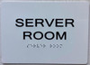 SERVER ROOM  with Raised letters/Image & Grade 2 Braille - Includes Red Adhesive pad for Easy Installation