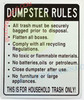 DUMPSTER RULES,HOUSEHOLD TRASH ONLY SIGNAGE DUMPSTER RULES,HOUSEHOLD TRASH ONLY SIGNAGE