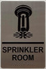 SPRINKLER ROOM  Raised letters, Raised Image & Grade 2 Braille - Includes Red Adhesive pad for Easy Installation Safety Sign