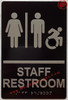 STAFF RESTROOM accessible  Raised letters & Grade 2 Braille - Includes Red Adhesive pad for Easy Installation