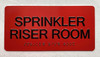 Sprinkler room  Raised letters & Grade 2 Braille - Includes Red Adhesive pad for Easy Installation Building Sign