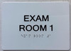 Exam room  with Raised letters,Grade 2 Braille 5" W x 7" H,white, Tactile , double sided tape- The sensation line Sign