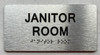 JANITOR ROOM  with Raised letters/Image & Grade 2 Braille - Includes Red Adhesive pad for Easy Installation Safety Sign