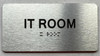 I.T ROOM  with Raised letters/Image & Grade 2 Braille - Includes Red Adhesive pad for Easy Installation Sign