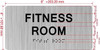 FITNESS ROOM  with Raised letters/Image & Grade 2 Braille - Includes Red Adhesive pad for Easy Installation Sign