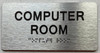COMPUTER ROOM  with Raised letters/Image & Grade 2 Braille - Includes Red Adhesive pad for Easy Installation Hpd Sign