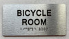 BICYCLE ROOM  with Raised letters/Image & Grade 2 Braille - Includes Red Adhesive pad for Easy Installation Safety Sign