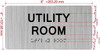 UTILITY ROOM  with Raised letters/Image & Grade 2 Braille - Includes Red Adhesive pad for Easy Installation Building Sign