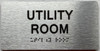 UTILITY ROOM  with Raised letters/Image & Grade 2 Braille - Includes Red Adhesive pad for Easy Installation Hpd Sign