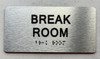 Break Room  with Raised letters/Image & Grade 2 Braille - Includes Red Adhesive pad for Easy Installation Building Sign