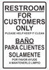Restroom for CUSTOMERS ONLY English/Spanish BUILDING SIGN Restroom for CUSTOMERS ONLY English/Spanish BUILDING SIGN