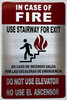 IN CASE OF FIRE USE STAIRWAY FOR EXIT SIGN ENGLISH SPANISH