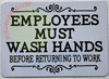 EMPLOYEES MUST WASH HANDS BEFORE RETURNING TO WORK SIGNAGE