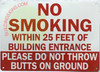 NO SMOKING WITHIN 25 FEET OF BUILDING ENTRANCE HPD SIGN