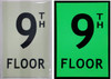 FLOOR NUMBER Sign9TH FLOOR SignPHOTOLUMINESCENT GLOW IN THE DARK SIGNAGE
