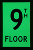 FLOOR NUMBER9TH FLOORPHOTOLUMINESCENT GLOW IN THE DARK Compliance Sign