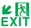 GLOW IN THE DARK HIGH INTENSITY SELF STICKING PVC GLOW IN THE DARK SAFETY GUIDANCE Sign"EXIT" SIGN 9X10 WITH RUNNING MAN AND DOWN LEFT ARROW