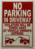 No parking in driveway with image Compliance Sign