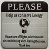Help conserve energy turn off light and a/c hotel HPD SIGN