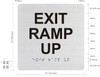 EXIT RAMP UP SIGNAGE Raised letters & Grade 2 Braille - Includes Red Adhesive pad for Easy Installation