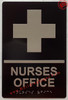 NURSES OFFICE SIGN Raised letters & Grade 2 Braille - Includes Red Adhesive pad for Easy Installation