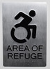 AREA OF REFUGE HPD SIGN RAISED letters & Grade 2 Braille - Includes Red Adhesive pad for Easy Installation
