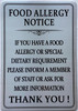 FOOD ALLERGY NOTICE SIGN FOOD ALLERGY NOTICE SIGN