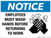 Employees Must WASH Hands Before Returning to Work HPD SIGN -Silver