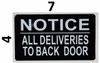 All Deliveries to Back Door BUILDING SIGN