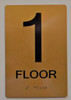 Floor 1 Sign-Tactile Signs - 1ST Floor Sign-Tactile Signs - Gold
