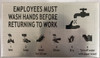 Employees Must WASH Hands Before Returning to Work SignDelicato line