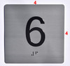 Elevator JAMB Plate with Braille - Elevator Floor Number Brush SILVER