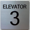 ELEVATOR NUMBER 3 SIGNAGE with Raised letters & Grade 2 Braille - Includes Red Adhesive pad for Easy Installation