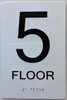 5TH floor sign/Floor 5 HPD SIGN with Raised letters/Image & Grade 2 Braille - Includes Red Adhesive pad for Easy Installation