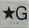 Elevator floor STAR G Sign/jamb plate floor G DOB SIGN letters/Image & Grade 2 Braille - Includes Red Adhesive pad for Easy Installation