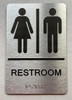 Restroom/Unisex ADA Compliant DOB SIGN with Raised letters/Image & Grade 2 Braille - Includes Red Adhesive pad for Easy Installation Restroom/Unisex ADA Compliant DOB SIGN with Raised letters/Image & Grade 2 Braille - Includes Red Adhesive pad for Easy Installation