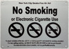 NYC smoke free air act No smoking or electronic cigarette use BUILDING SIGN NYC smoke free air act No smoking or electronic cigarette use BUILDING SIGN