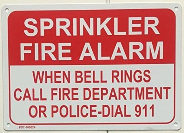 SPRINKLER FIRE ALARM WHEN BELL RINGS CALL 911   Sign SPRINKLER FIRE ALARM WHEN BELL RINGS CALL 911   Sign
