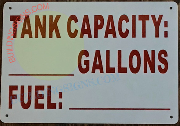 TANK CAPACITY SIGN TANK CAPACITY SIGN