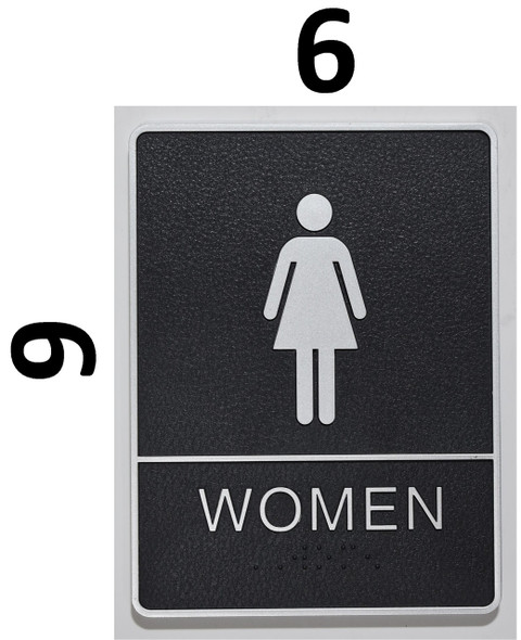 WOMEN Restroom Sign- BLACK- Braille SIGNAGE with Raised Tactile Graphics and Letters