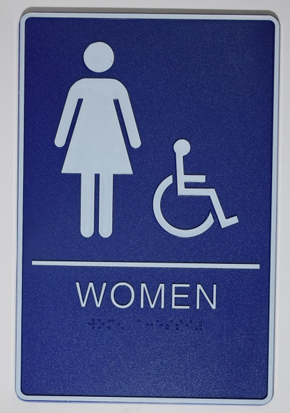 WOMEN ACCESSIBLE Restroom Sign- BLUE- Braille Sign with Raised Tactile Graphics and Letters
