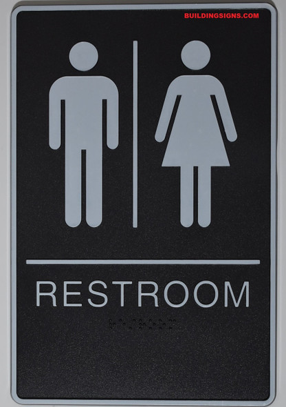 Restrooms Sign- BLACK- BRAILLE