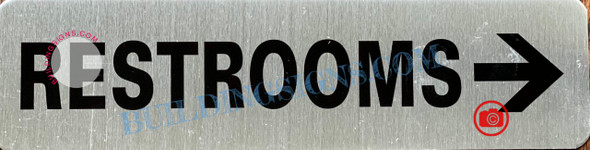 RESTROOMS RIGHT SignBRUSHED ALUMINUM