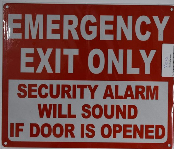 Emergency EXIT ONLY Security Alarm Will Sound IF Door is Opened   Sign Emergency EXIT ONLY Security Alarm Will Sound IF Door is Opened   Sign