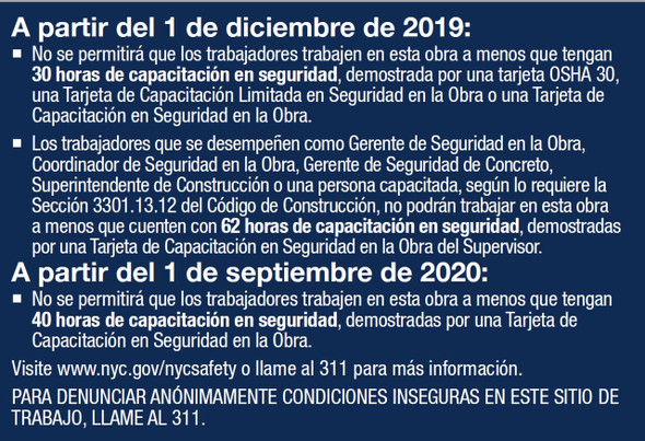 OSHA 30-Hour DOB REQUIRED Construction SIGN OSHA 30-Hour DOB REQUIRED Construction SIGN